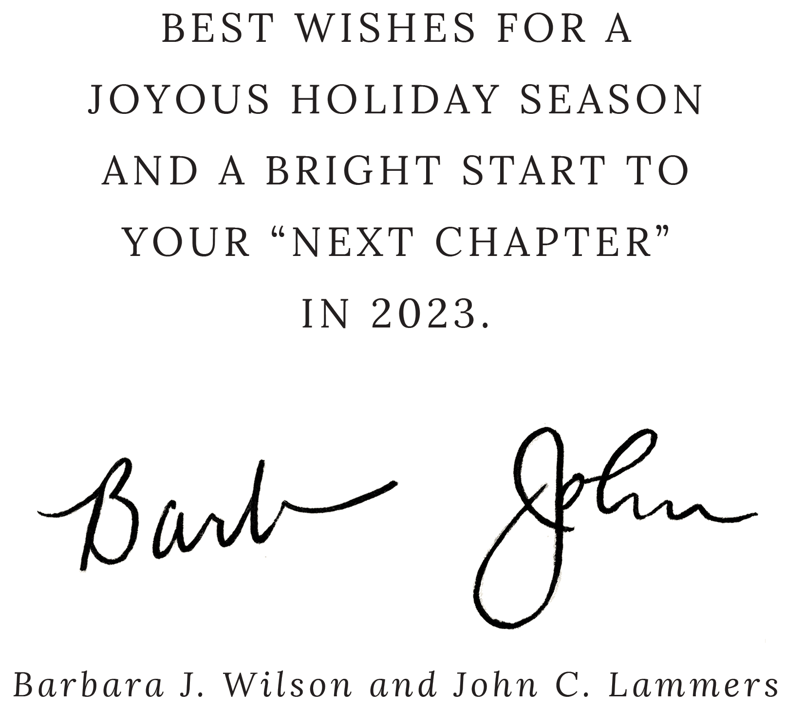 Contains the text 'Best wishes for a joyous holiday season and a bright start to your next chapter in 2023.' and a stack of colorful books. The top book is an animated gold book with 'Iowa' written on the spine that falls onto the stack.